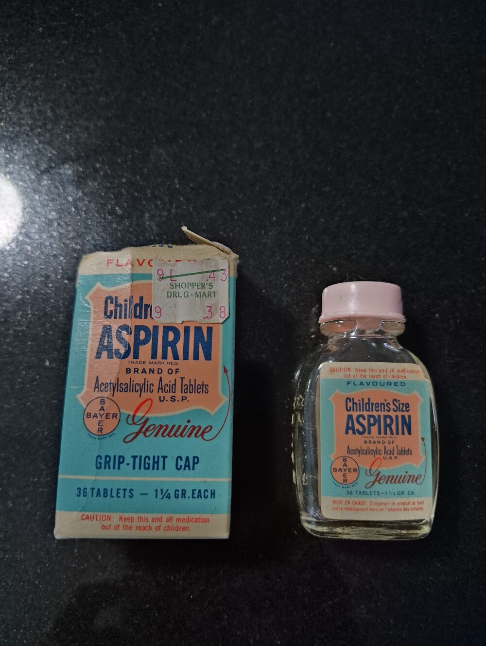 Genuine Children's Aspirin - Pink Cap, Blue & Peach Label